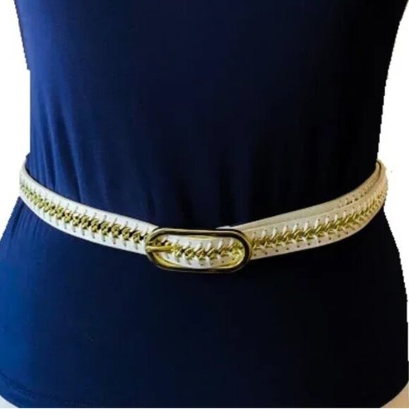Nine West Leather & Chain Link Center Belt - Picture 1 of 3